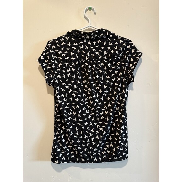 Alfani Top Women's  Medium Black Bird Print Cap Sleeve Pullover Blouse - Picture 3 of 3